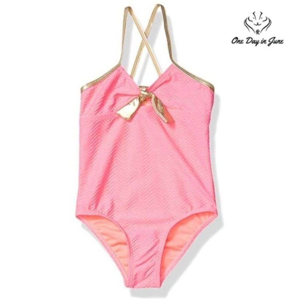Kensie Girl Metallic Texture Bow-tie One Piece Swimsuit Size 4